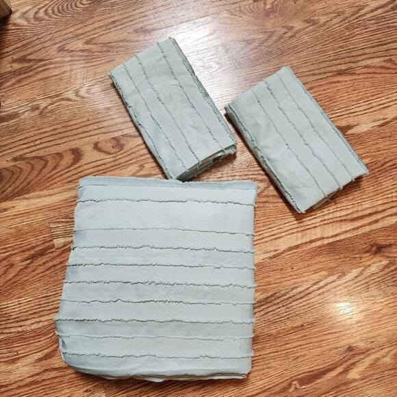 Queen Size Light Sage Green Boho Tufted Striped Duvet Cover Set - Picture 8 of 12